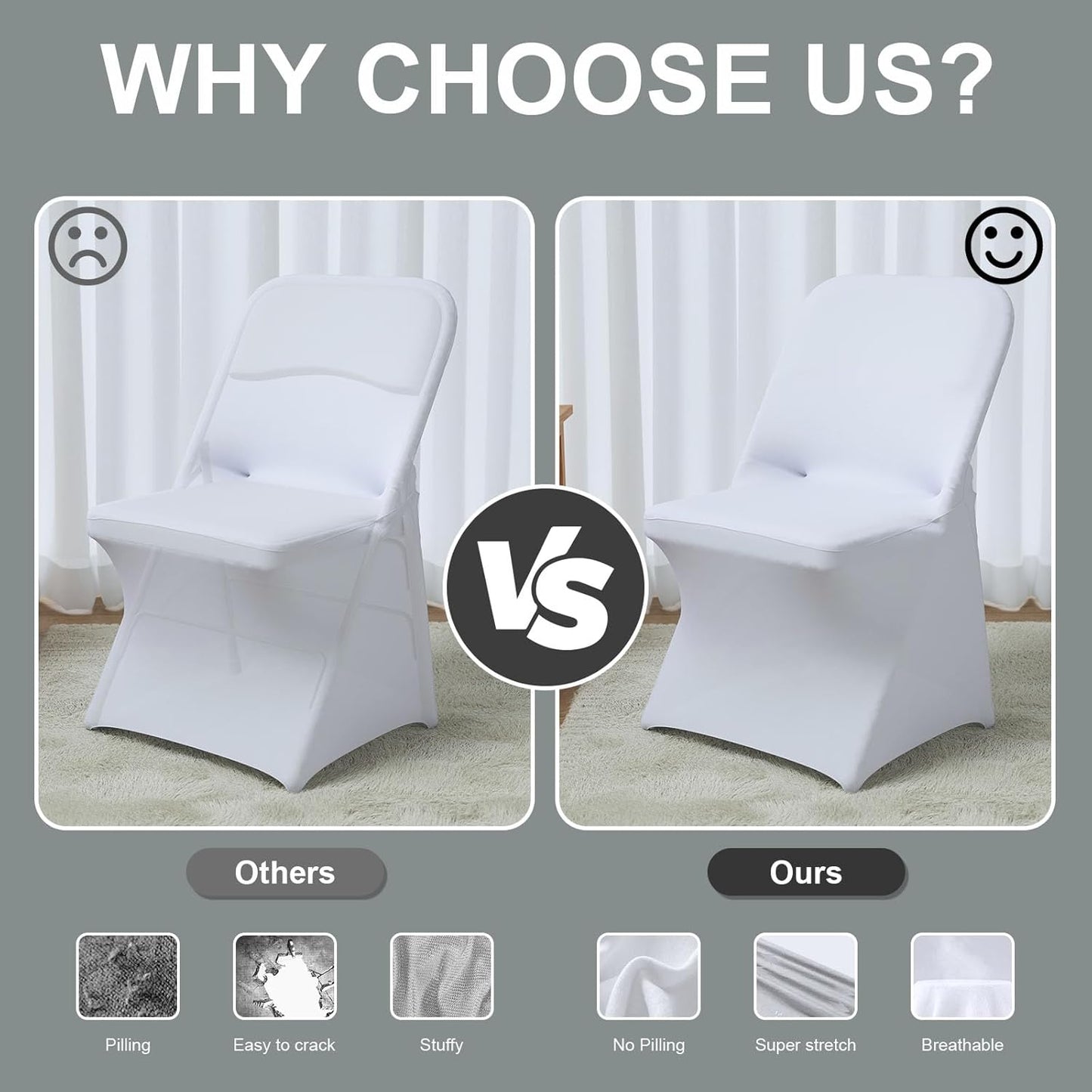 Trlyc Spandex Folding Chair Covers - 100 Pcs Universal Fitted Stretchy Slipcovers for Weddings | White