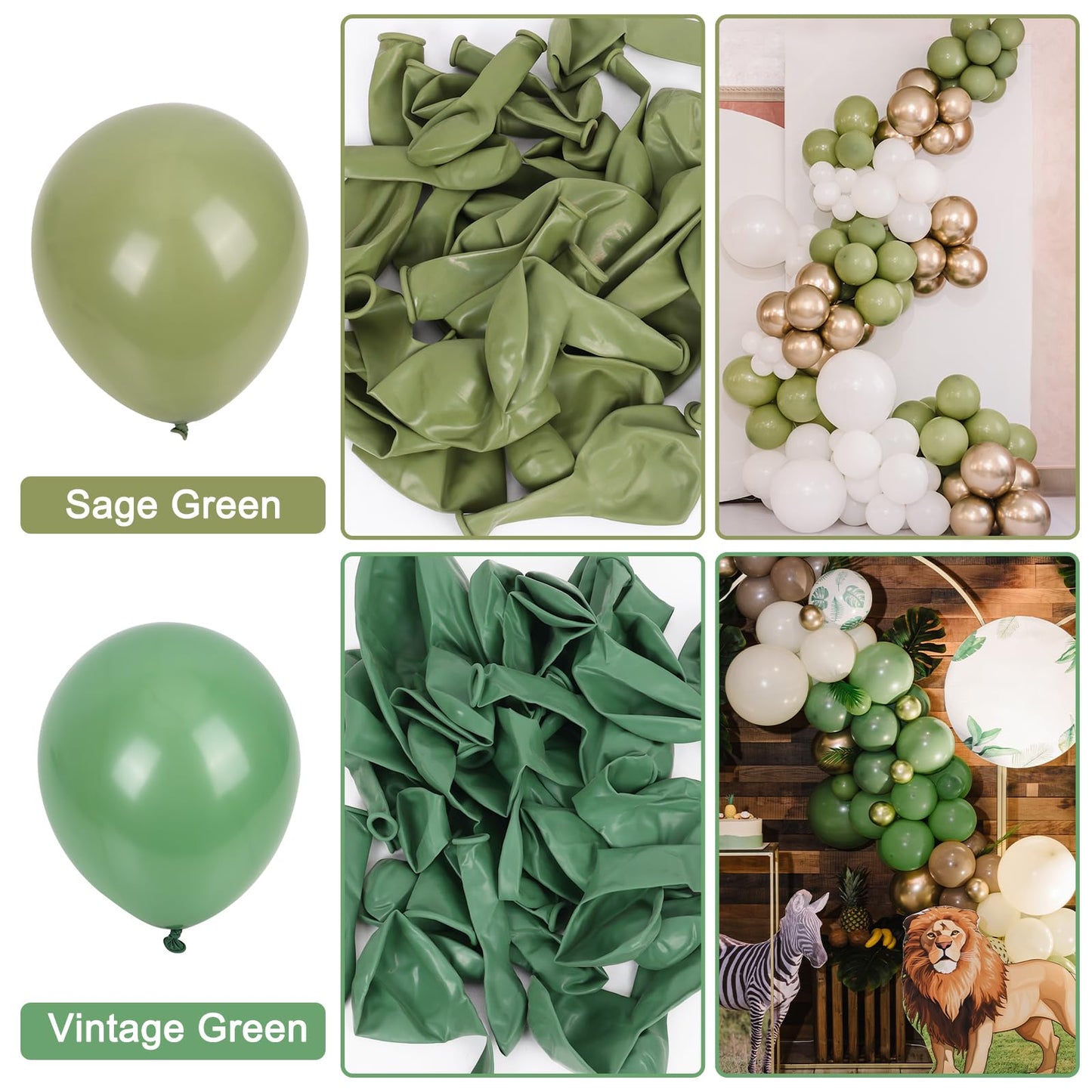 RUBFAC Sage Green Balloons 129pcs Different Sizes 18 12 10 5 Inch, Olive Green Latex Balloon Garland Arch Kit for Birthday Party Graduation Baby Shower Wedding Safari Jungle Balloon Decoration