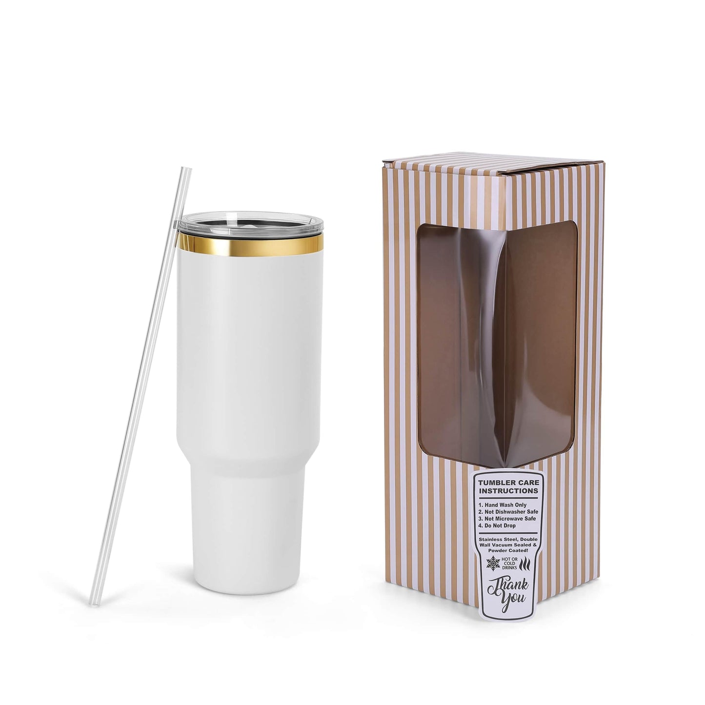 makerflo 40 oz Gold Electroplated White Powder Coated Tumbler with Lid and Straw, Handle Sold Separately, Ideal for Craft and Personalization (Laser Engraving, UV DTF, Epoxy, and Vinyl) – Pack of 25