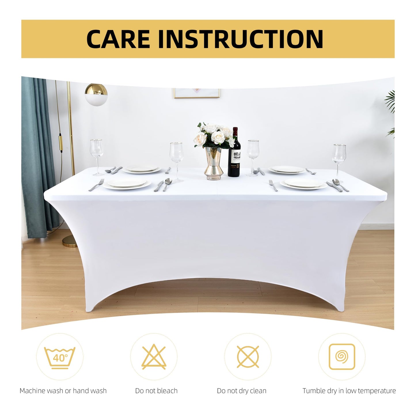 ZarzaaSik 10-Pack 6ft White Spandex Table Covers for Rectangle Standard Folding Tables - Wrinkle Resistant Stretch Tablecloths - Ultimate Fitted Table Protector for Parties, Banquet, Wedding