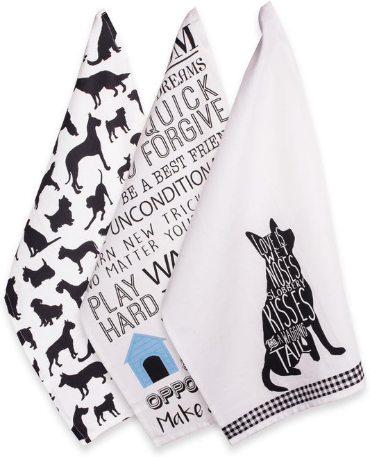 Dog Print Absorbent Dishtowel Set - 3 Count, 18x28 Kitchen Towels for Pet Lovers