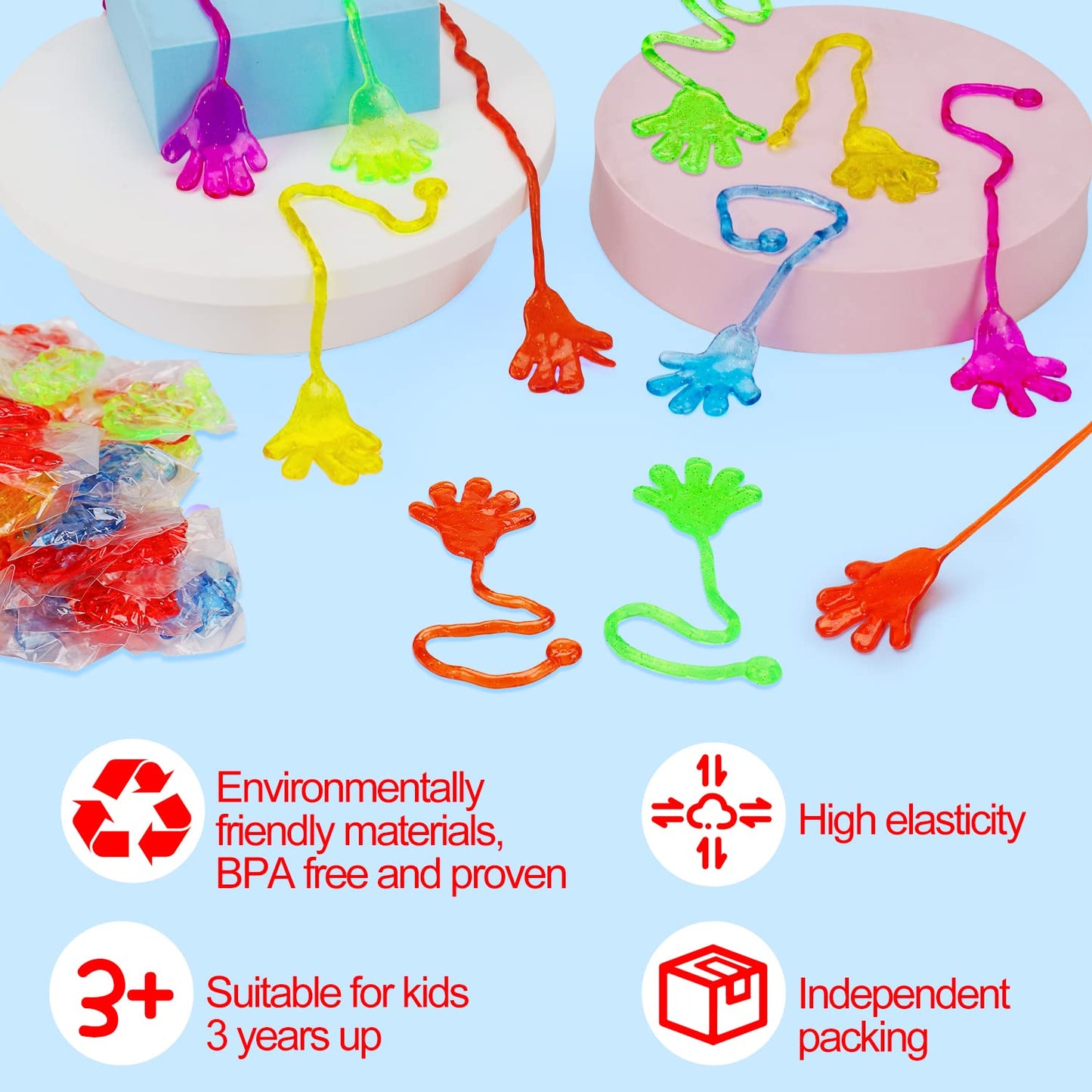 40PCS Glitter Sticky Hand Birthday Party Favors for Kids 4-8 8-12 Summer Goodie Bag Stuffers Classroom Treasure Box Toys Carnival Prizes Bulk Treat Trinket Pinata Fillers Mini Stuff End of Year Gifts