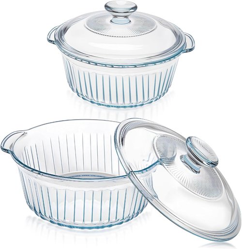 Clear Glass Baking Dishes by [Brand Name] - 2 Pack Round Casserole Dishes with Lids | Oven Safe, 1.7Qt & 2.5Qt