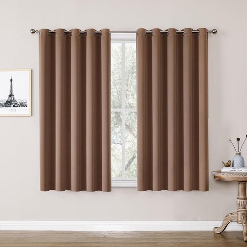 ChrisDowa Blackout Curtains - Extra Wide Thermal Insulated Grommet Panels for Bedroom | Cappuccino, 70 x 63 Inch