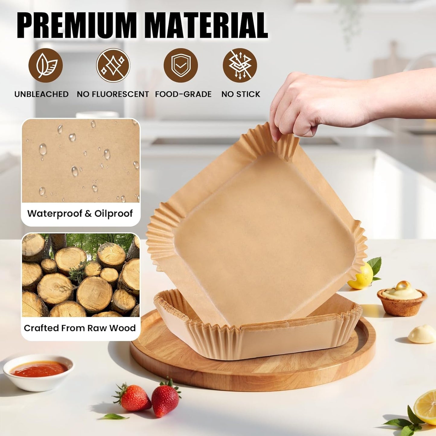 OLESBUR Air Fryer Liners - 200 Pcs Unbleached Parchment Paper, 8 Inch Non-Stick Baking Sheets