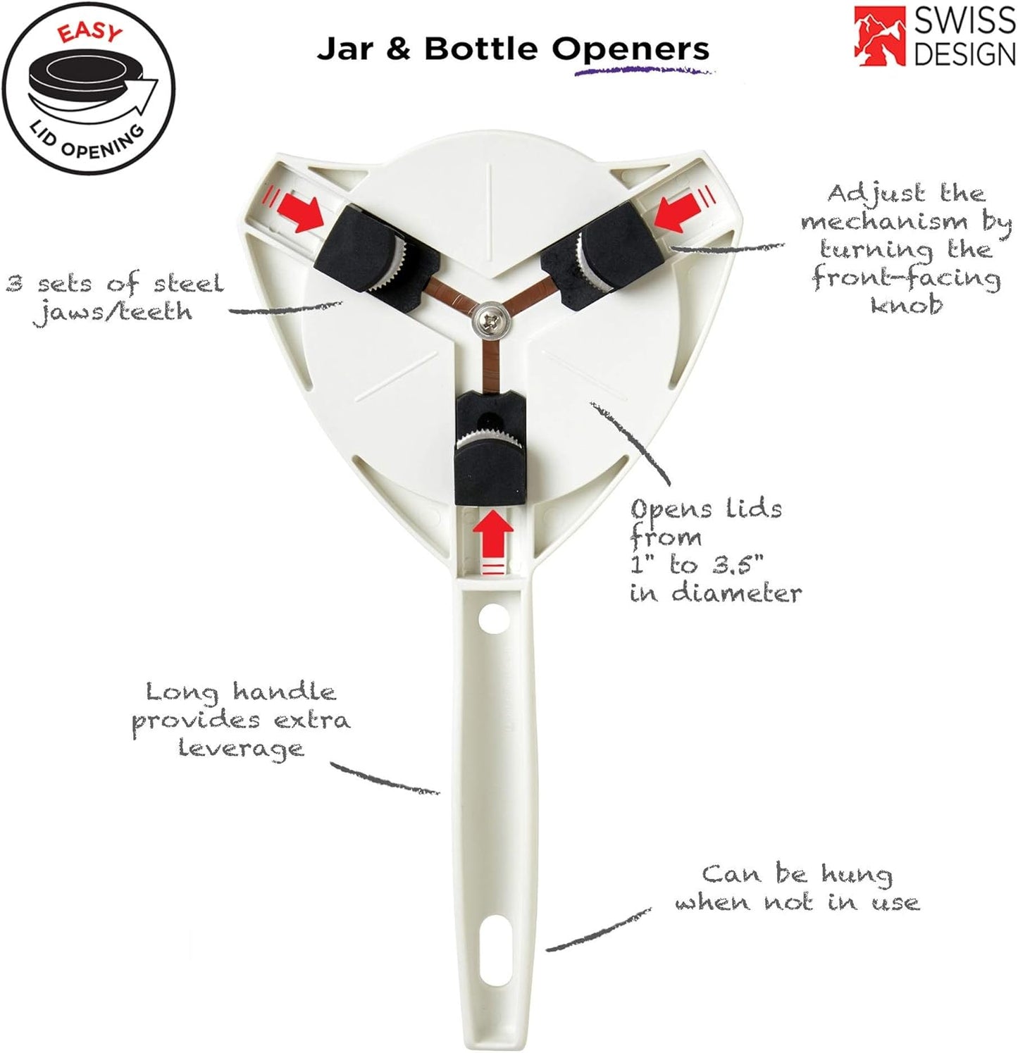 KUHN RIKON Jar and Bottle Opener - Strain-Free Gripper Design, 10 x 5 x 2.25 Inches, White