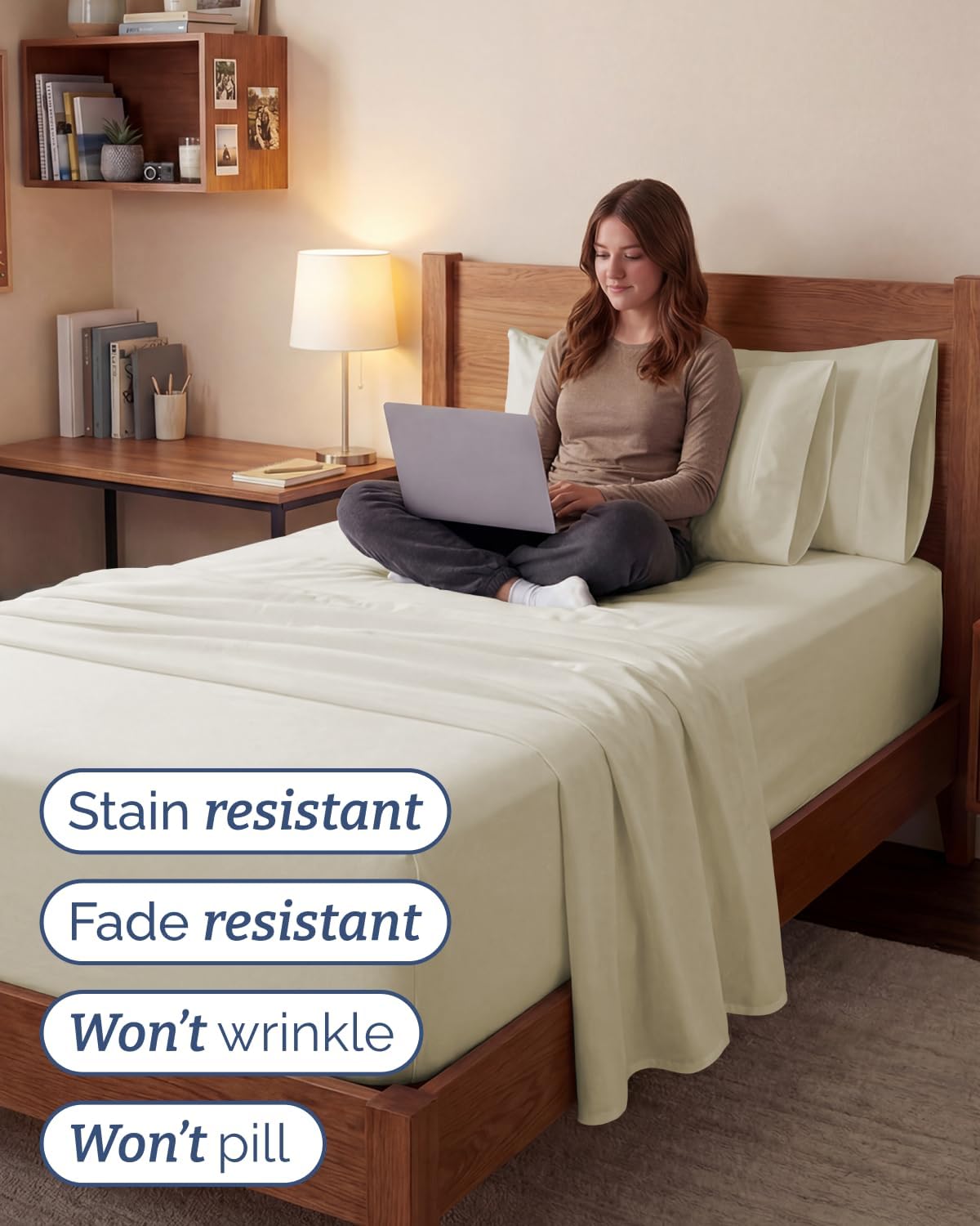 Skiennix Extra Deep Twin XL Sheet Set - 4-Piece Breathable Cooling Bedding - Soft, Wrinkle-Free Off White