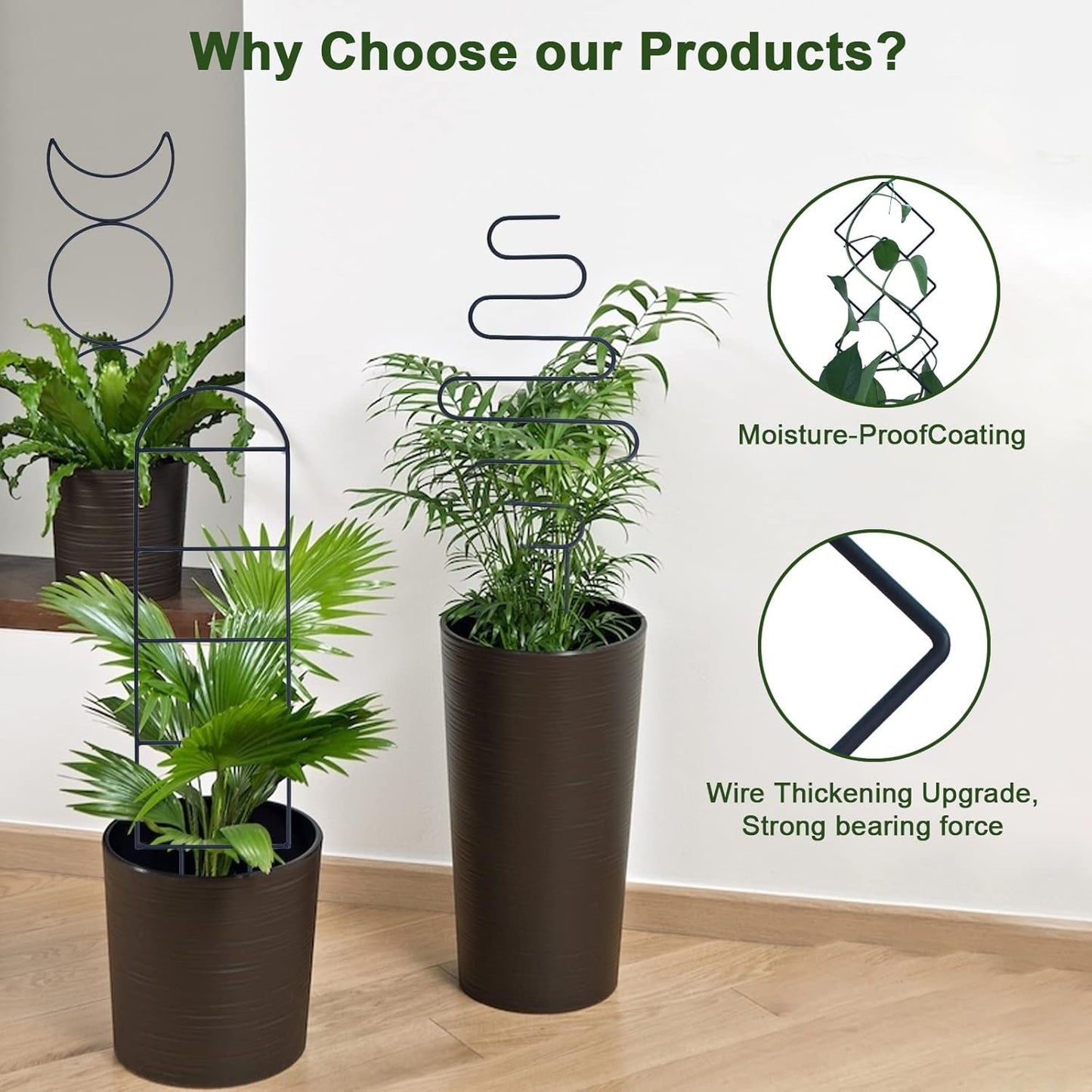 Wellsign Indoor Plant Trellis - 16-Inch Metal Support for Climbing Vines & Flowers | 4-Pack