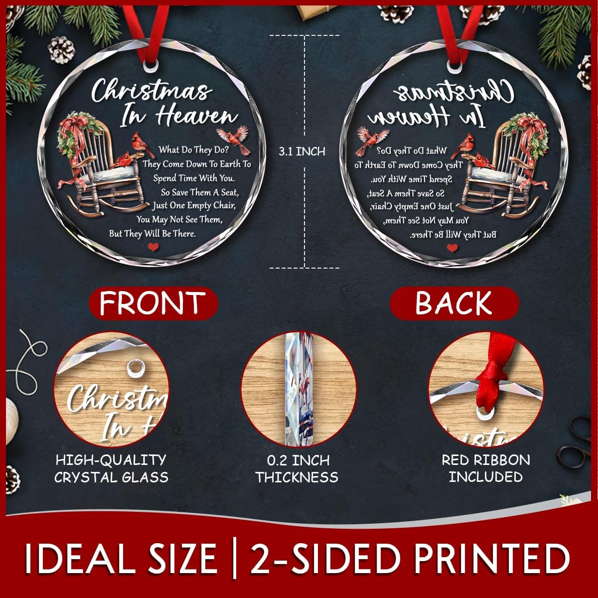 Regine Switzerland Christmas Glass Ornaments - Memorial Gifts for Grieving Loved Ones | Empty Chair Design