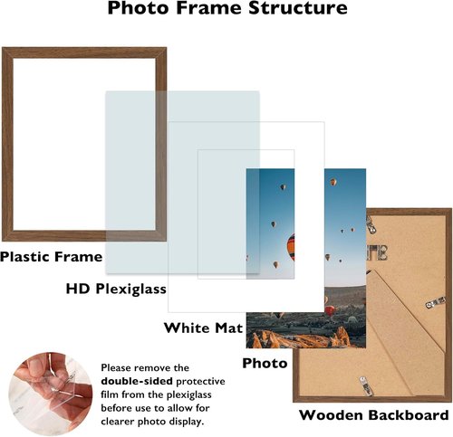 Brown 8x10 Picture Frame by [Brand Name] - Versatile Wall Hanging & Tabletop Display with 5x7 Mat