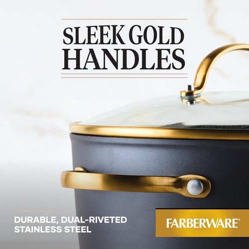 Farberware Forged Induction Stockpot - 6 Quart Ceramic Nonstick Cookware with Lid | Dishwasher Safe, Black and Gold