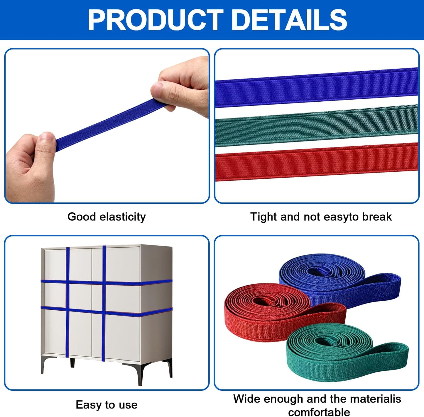 Regine Switzerland Extra Large Moving Rubber Bands - 12 Pack for Secure Packing | Red, Blue, Green