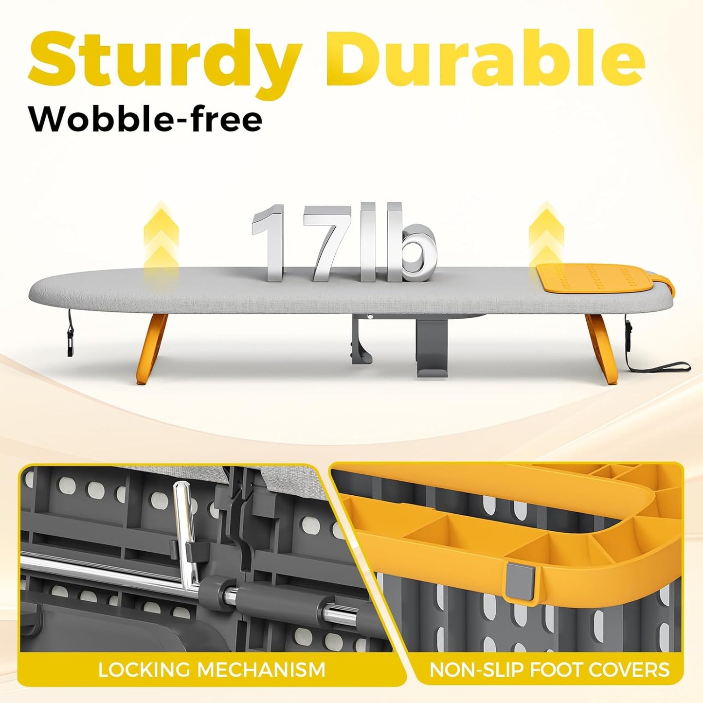 KINGBOARD Mini Ironing Board - Foldable Tabletop Design with Iron Holder | Compact 12x32 Grey for Easy Travel & Dorm Storage