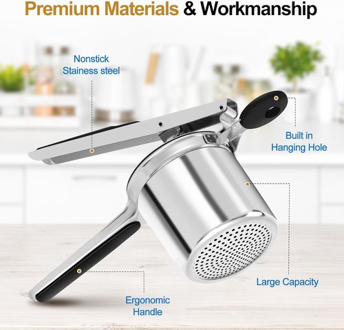AHFLRITO Potato Ricer - Heavy Duty Stainless Steel Masher with Ergonomic Handle for Fluffy Potatoes