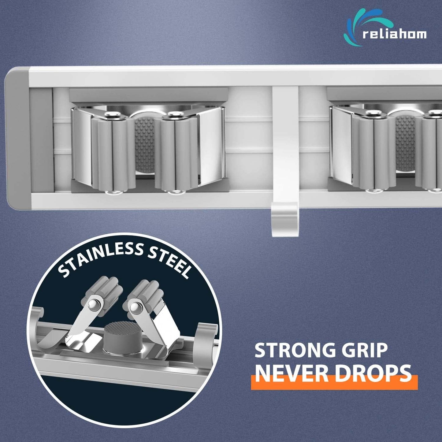 Reliahom Broom Holder Wall Mount - 2 Pack with 5 Racks & 4 Hooks for Garage, Kitchen, Garden, Laundry Room
