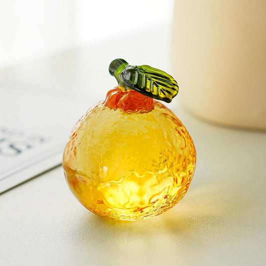 Skiennix 2-Inch Glass Orange Figurine - Hand Blown Crystal Tangerine Art Ornament for Home Decor