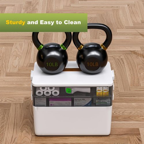 JOYBOS 3-Tier Medicine Storage Box - Portable First Aid Kit Organizer with Leather Handle for Home