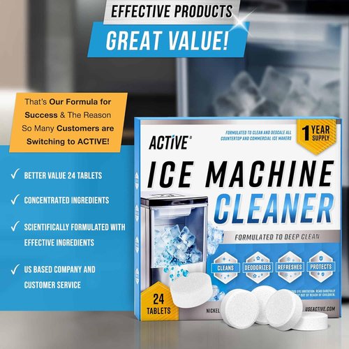 ACTIVE Ice Machine Cleaner - 24 Safe Descaling Tablets for Frigidaire, Opal, GE Profile & Kitchenaid | 1-Year Supply