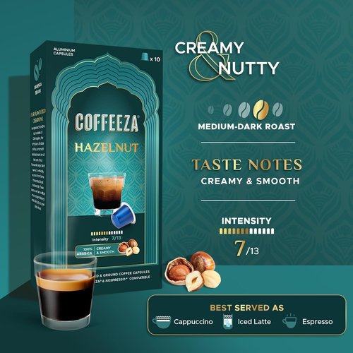 Coffeeza Espresso Coffee Pods - Hazelnut Medium Roast | Compatible with Nespresso Machines - 30 Pods