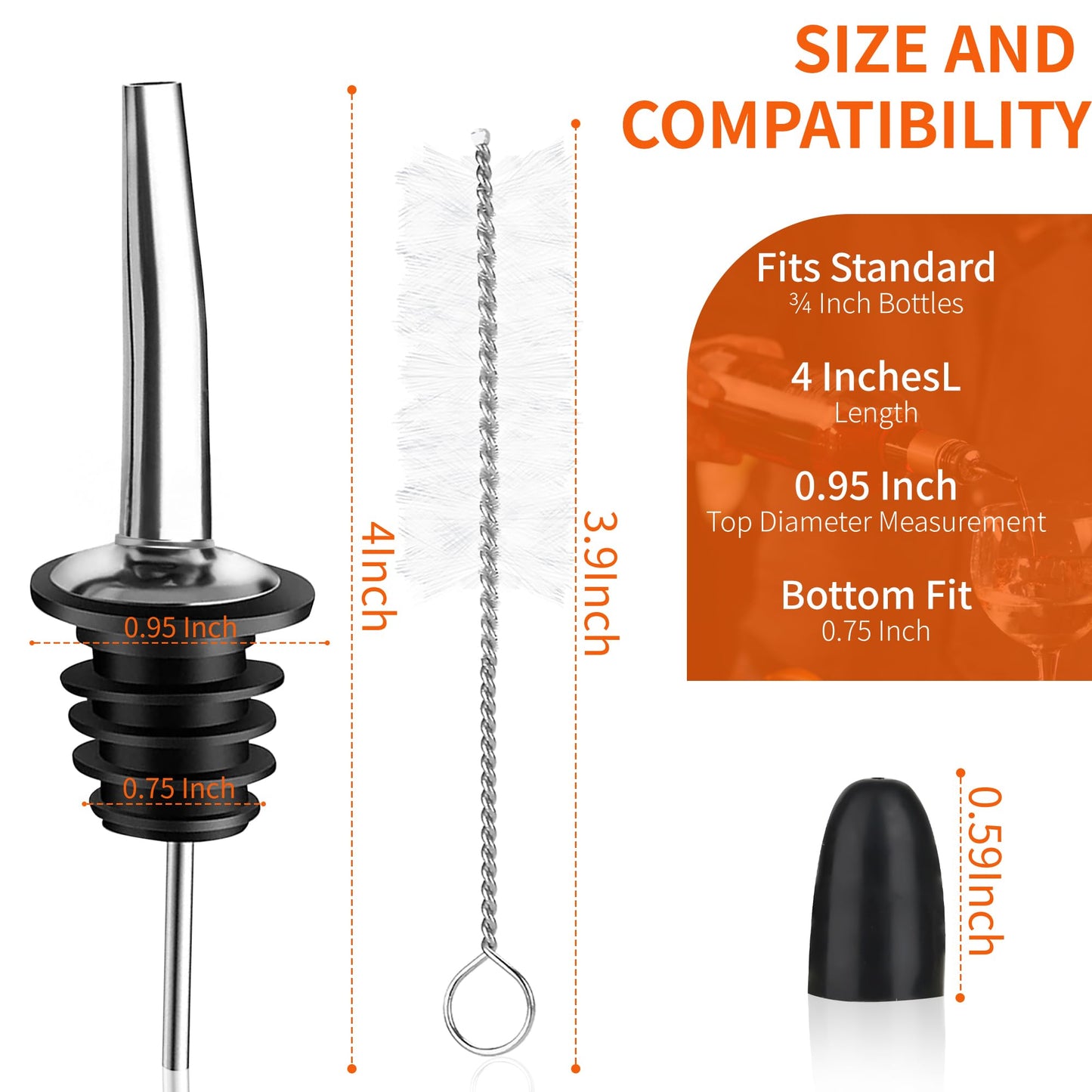 48PACK Stainless Steel Pourers Spouts for Liquor Bottles,Liquor Pour Spout With Dust Caps,Bottle Pourers for Alcohol, Olive Oil - Speed Pourers, Bar Bartender Accessories