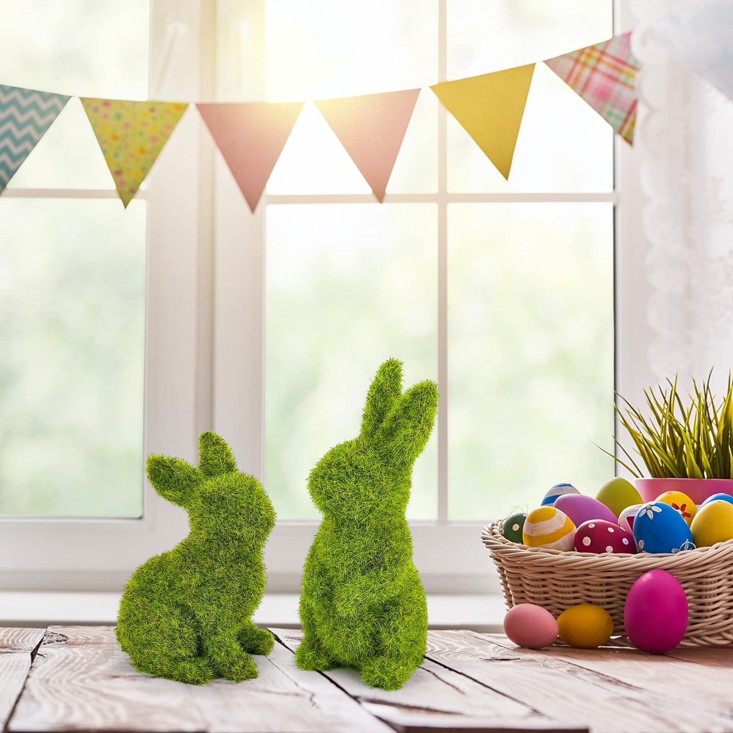 MicoSim Easter Bunny Decorations,Resin Moss Bunny Figurine,Garden Artificial Moss Rabbit Easter Décor Easter Party Favors Gifts(Small-2pcs)
