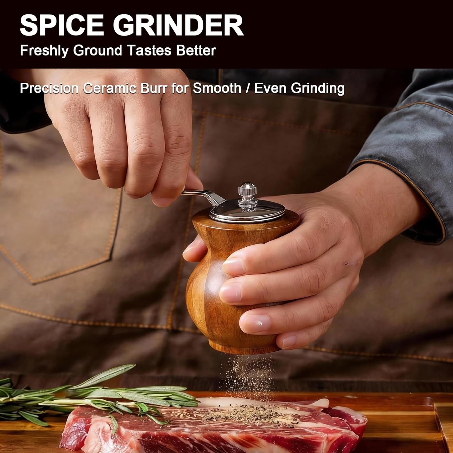 Skiennix Pepper Grinder - Refillable Spice Mill with Adjustable Coarseness | Manual Design with Handle