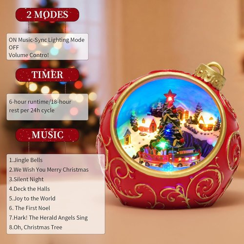 Animated Musical Christmas Village Figurines by [Brand Name] - Rotating Train & Lights | USB-C/Battery Powered, Auto 6H Timer
