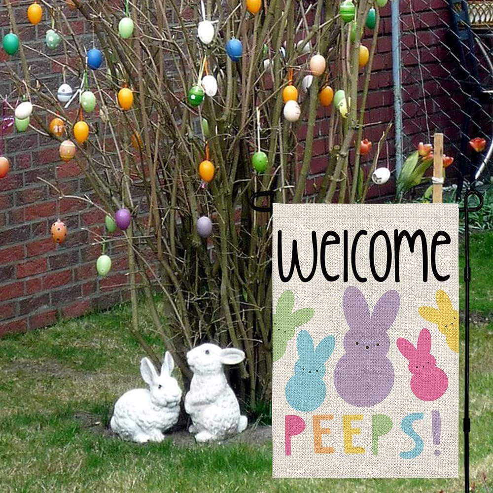 Welcome Easter Garden Flag - Double-Sided Bunny Banner | 12x18 Inch Spring Outdoor Decoration