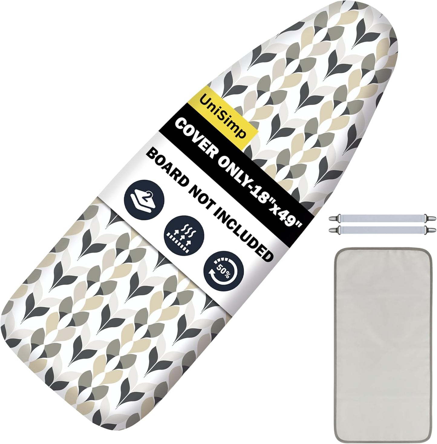 UniSimp Ironing Board Cover - Extra Thick Natural Cotton, Scorch & Stain Resistant | 18"x49" Foliage Design