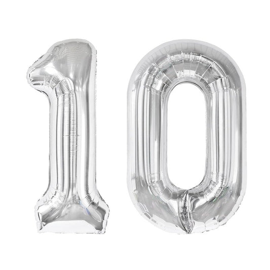 Silver Number 10 Balloon 40 Inch, 10th Birthday Party Decorations for Children, Giant 10 Foil Balloon for Party Supplies