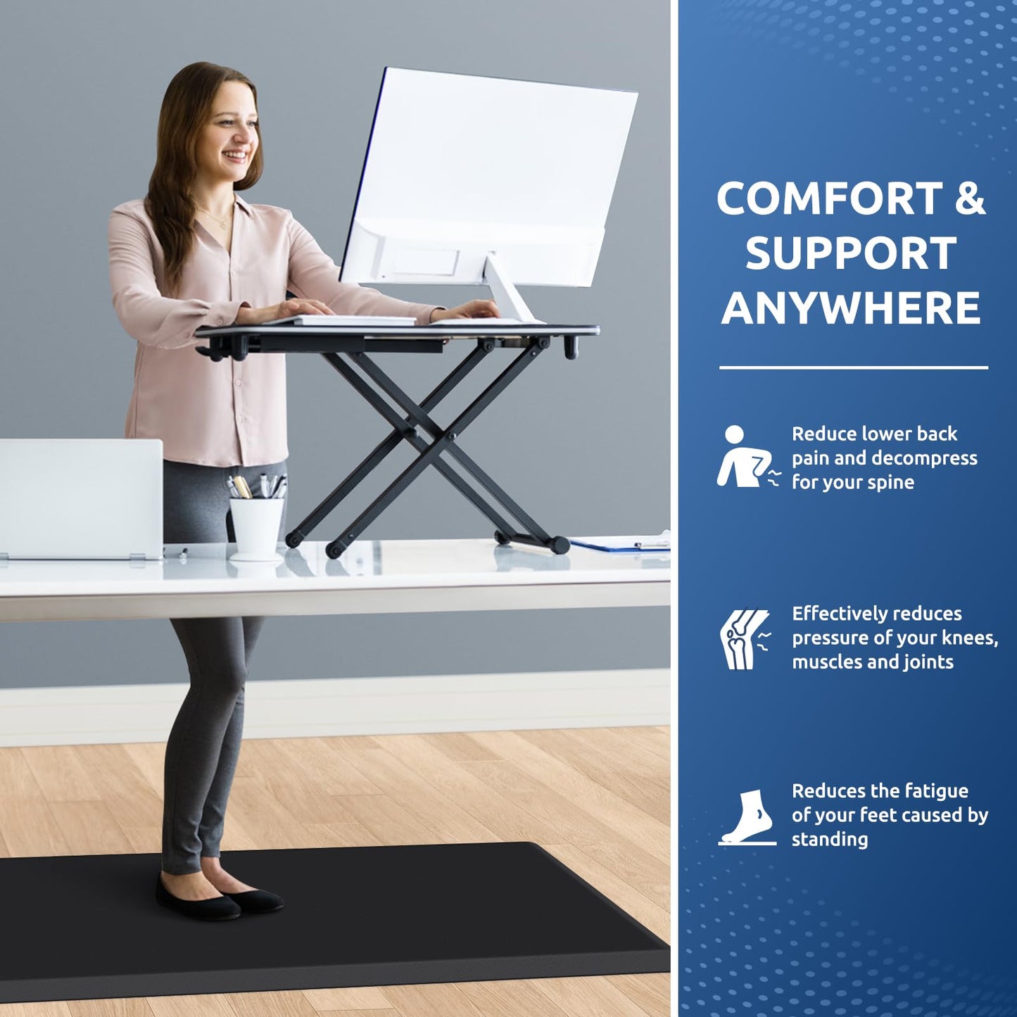 KitchenClouds Kitchen Mat Cushioned Anti Fatigue Rug 22"x54" Water Resistant, Non Slip, Standing and Comfort Desk/Floor Mats for House Sink Office (Black,0.8inch)