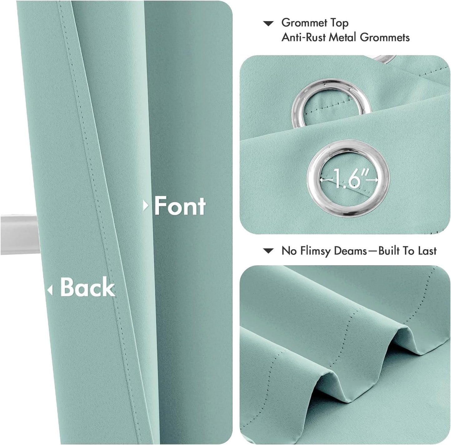 MIULEE Aqua Blackout Curtains - Thermal Insulated Room Darkening Drapes | 63 Inches Long, 2 Panels