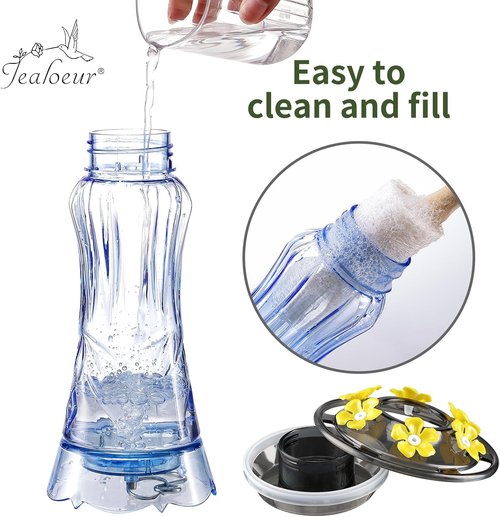 Jealoeur Hummingbird Feeder - 18 OZ Outdoor Feeder with 6 Bee Guard Ports & Ant Moat | Easy to Clean, Blue