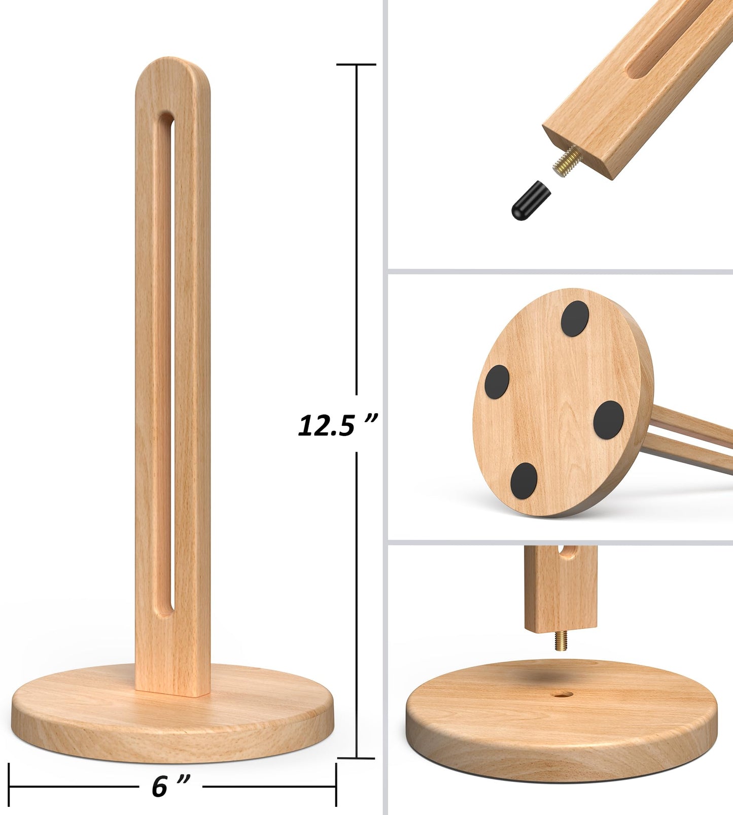 KitchLife Wooden Paper Towel Holder Countertop, Fits Jumbo Roll, Solid Freestanding Beech Wood Light Wood Paper Towel Dispenser Stand with Non-Slip Base