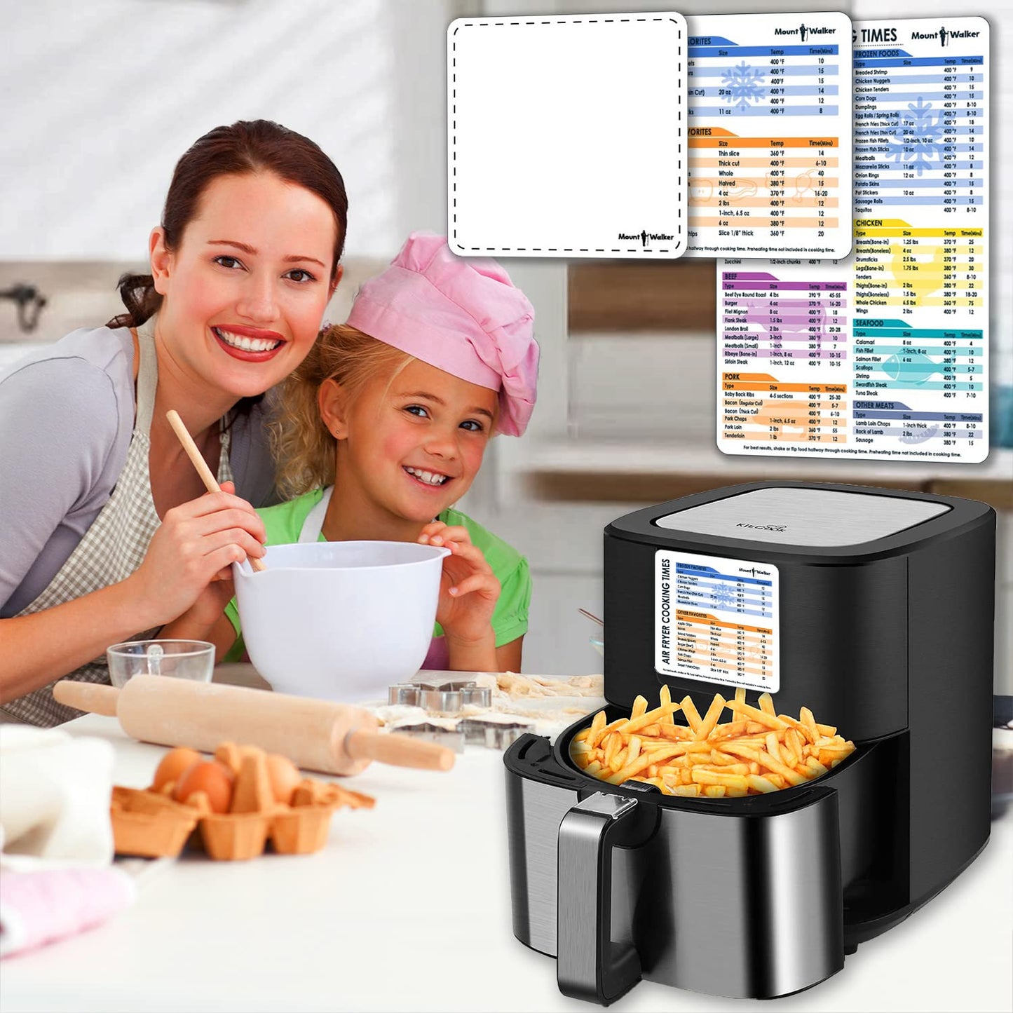 Air Fryer Magnetic Cheat Sheet Set - 100+ Food Cooking Times Chart with Large Clear Font - Air Fryer Accessories Magnetic Sheet for Ninja, Cosori, Instant Vortex - Waterproof & Durable (3-Piece)