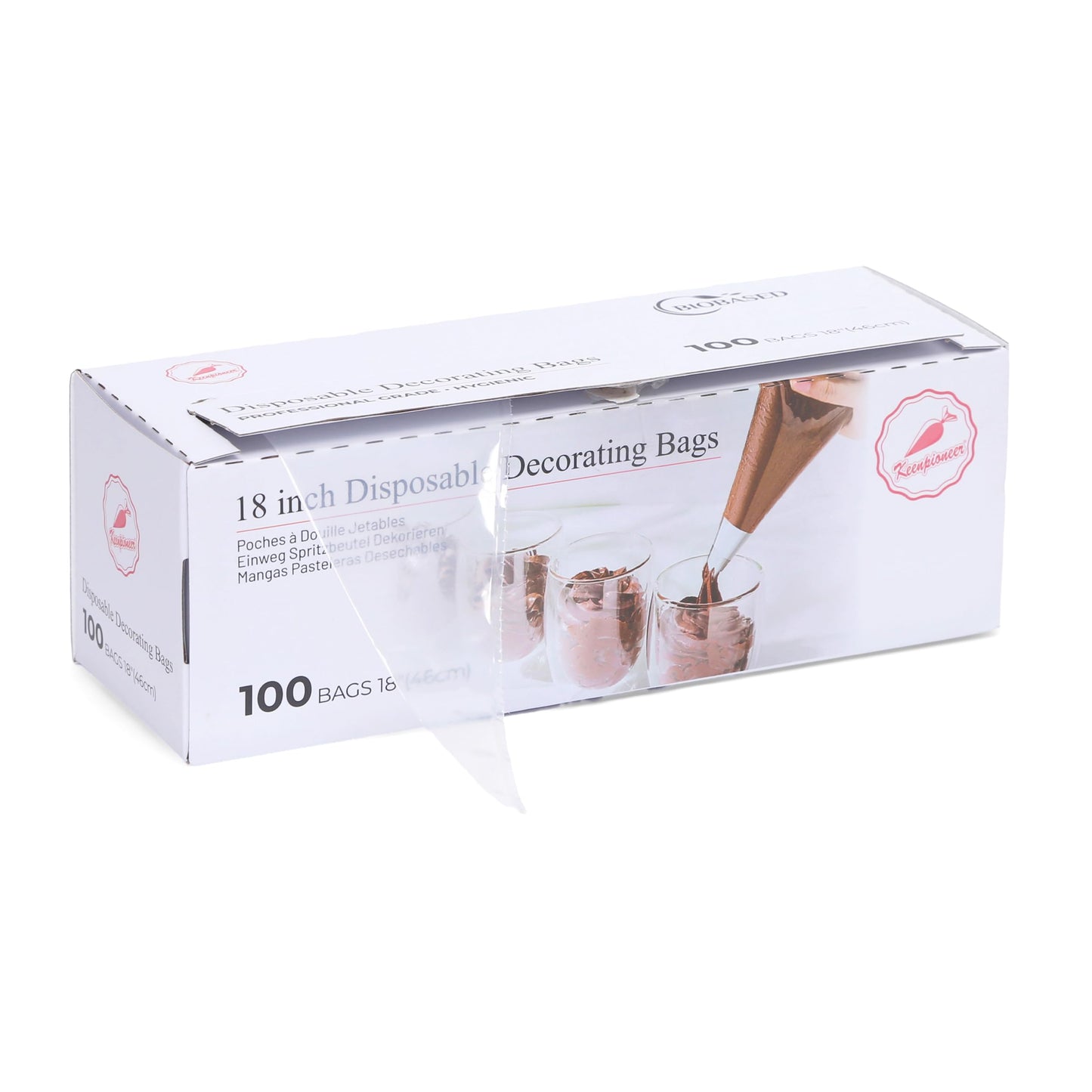 Keenpioneer 18-Inch Piping Bags, Large Capacity, Biobased Disposable Cake Decorating Pastry Bag - Pack of 100