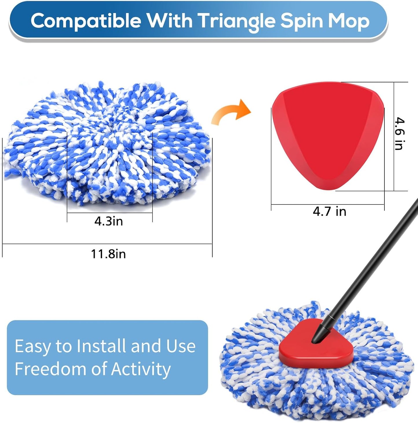 RinseClean Spin Mop Replacement Heads - 8 Pack Blue Microfiber Refills for Efficient Floor Cleaning