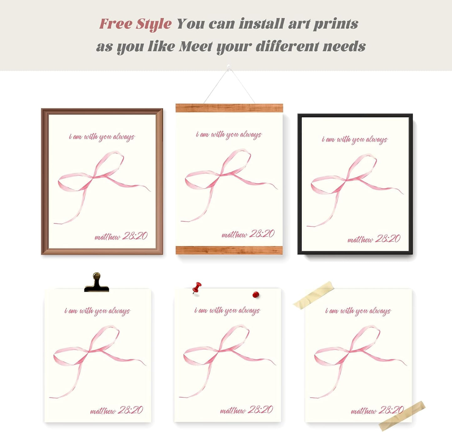 LARTSFRO Coquette Pink Bow Wall Art Decor - Aesthetic Posters for Teen Girls | Set of 4 Unframed 10x8 Inch