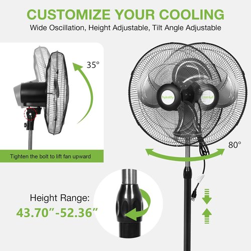 Hykolity 18" High Velocity Oscillating Fan - 3850 CFM, 3-Speed Heavy Duty Metal Design for Garage & Home