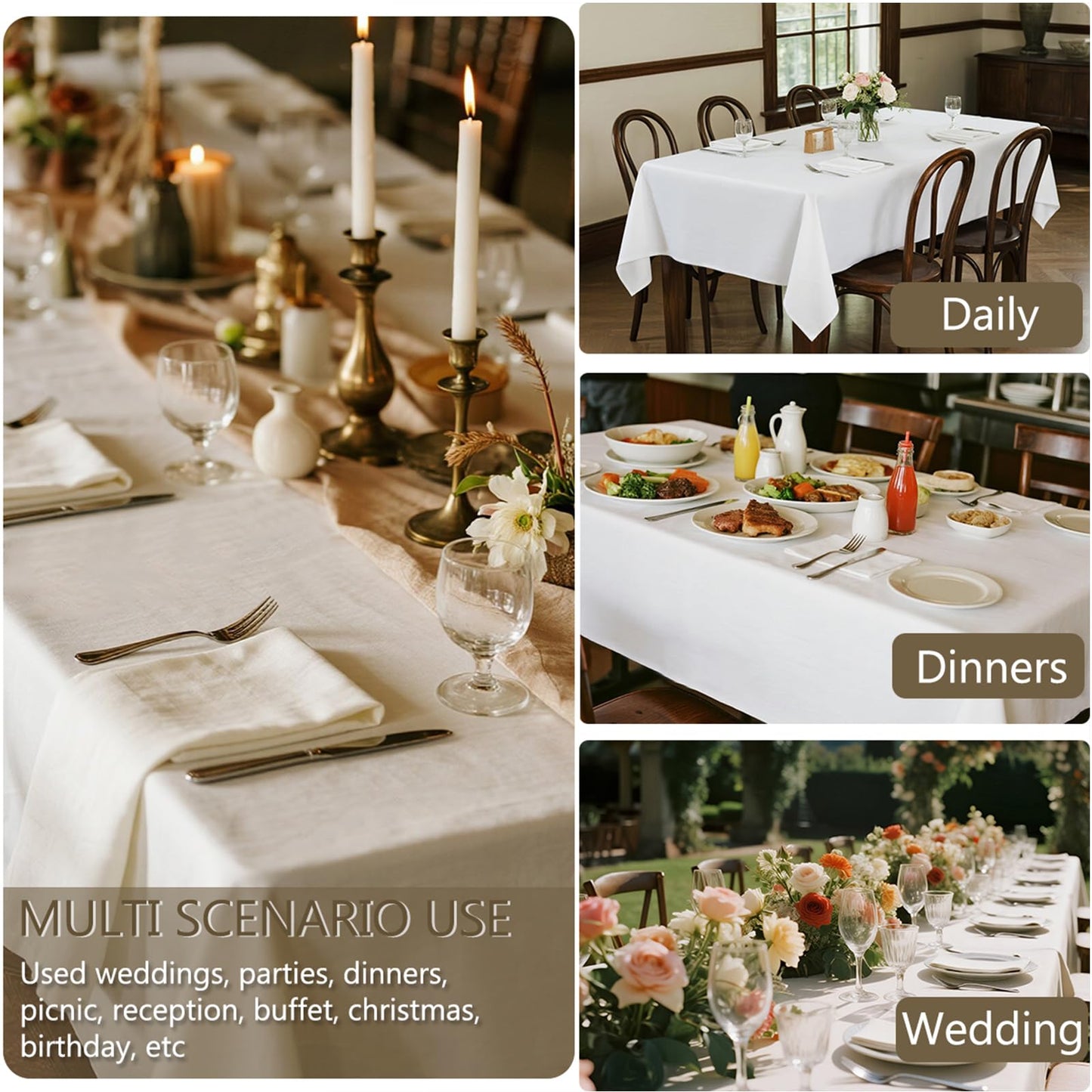 Kachanaa 2 Pack White Rectangle Table Cloth 60 x 102 Inch,Suitable for 6 Foot Rectangle Tables,Wrinkle Resistant Washable Polyester Table Cover for Dining,Wedding,Party,Banquet and Camping
