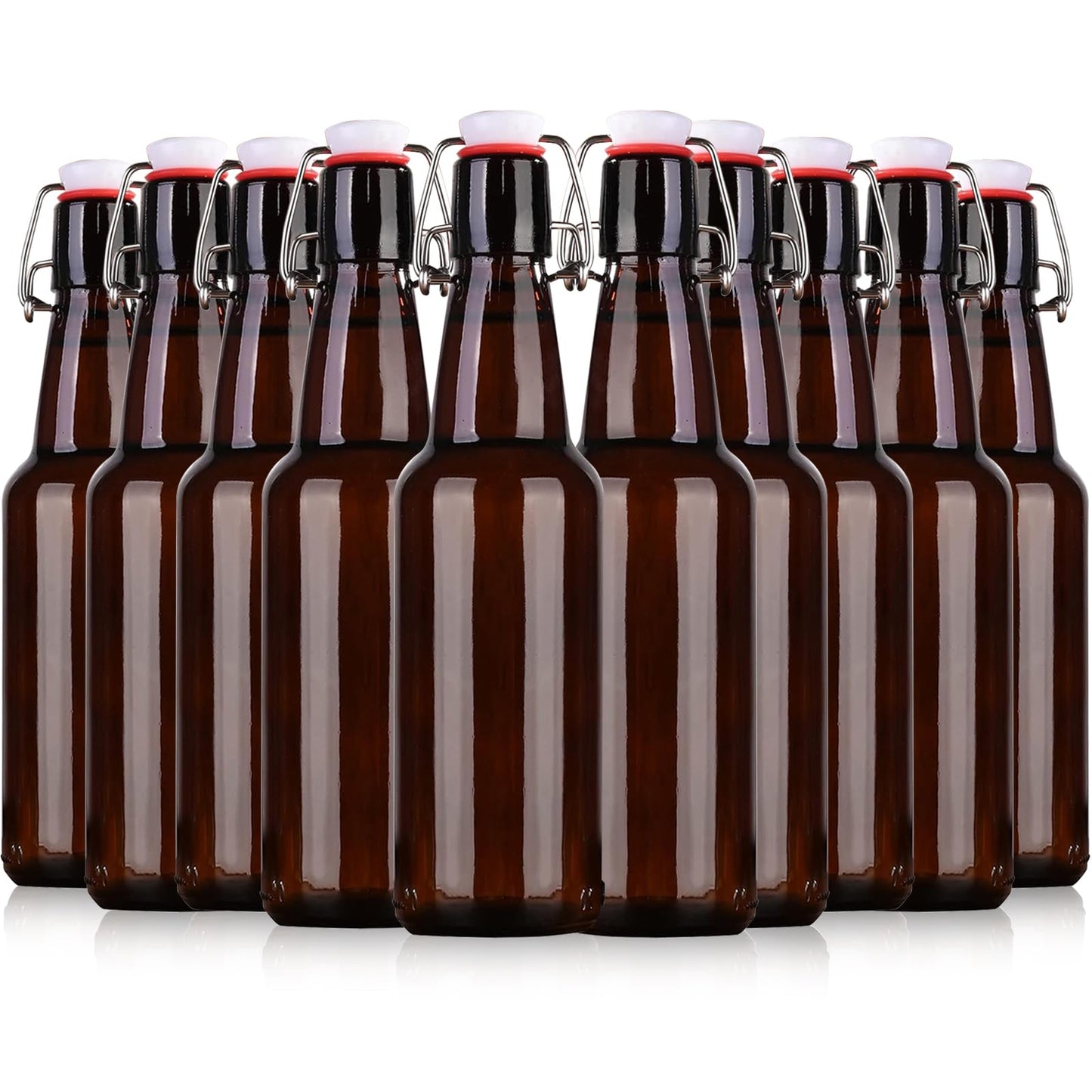 KITGLASCUP 16.5oz Amber Swing Top Glass Bottles for Airtight Lids, Home Brewing and Fermentation Kombucha, Vanilla Extract, Beverage, Water, Kefir (10 Pack)