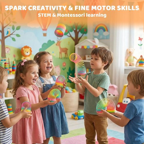 JOHOUSE Rainbow Magic Spring Toys - 12 Colorful Plastic Party Favors for Kids | Ideal for Birthday Goodie Bags