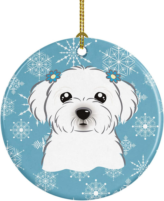 Snowflake Maltese Ceramic Ornament - 3-Inch Christmas Tree Decoration for Holiday Gifts