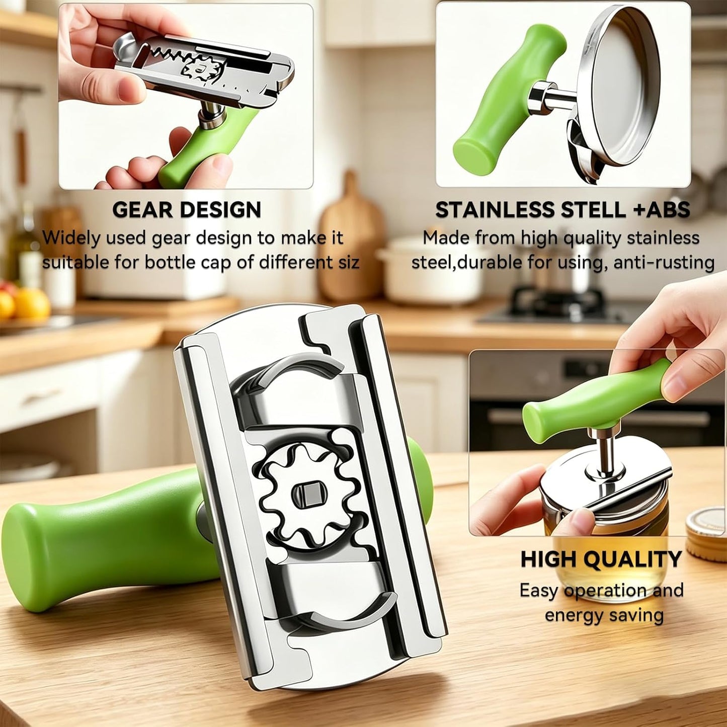Skiennix Jar Opener for Seniors - Easy Twist Adjustable Grip for Weak Hands | Fits 1-4 Inch Lids (Green & White)