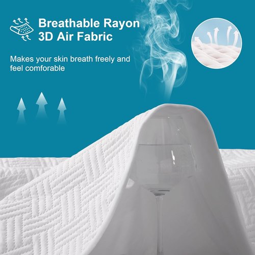 GOPOONY Waterproof Mattress Protector - Breathable, Noiseless, Ultra-Soft Queen Size Bed Cover | Deep Pockets 8"-21" (White)