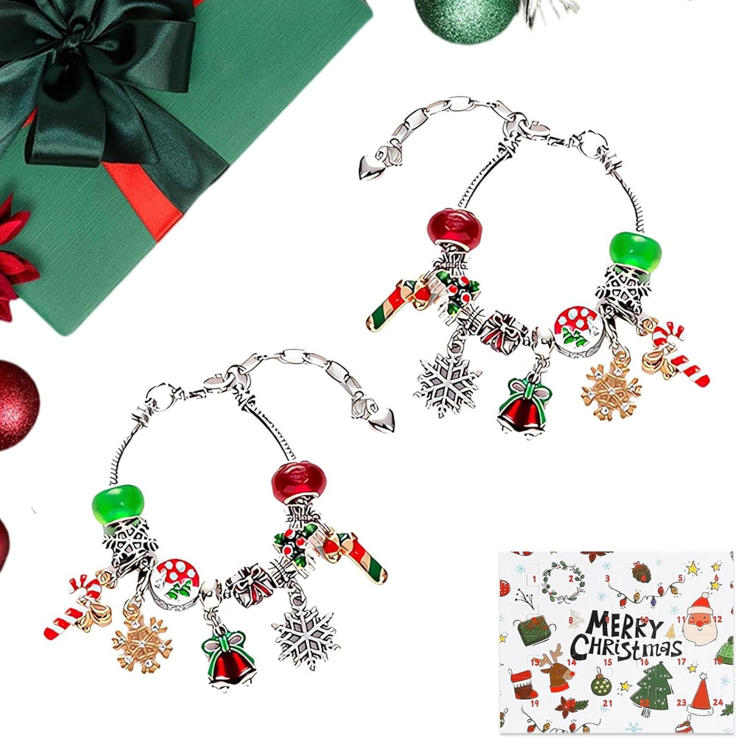 Skiennix Christmas Advent Calendar Bracelets 2024 - 24-Day Countdown with 22 Charms & 2 Bracelets for Girls & Teens