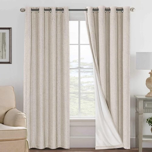 H.VERSAILTEX 100% Blackout Curtains - Full Light Blocking, Textured Window Drapes | 84-Inch Grommet Panels, Natural (2-Pack)