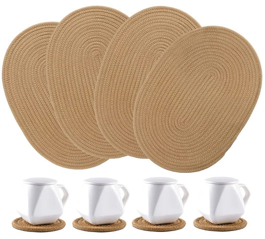 WENFOME Jute Woven Placemats Set of 6, Round Braided Tablemats Natural Jute Handmade Woven Plate Chargers Heat Resistant Non-Slip Potholder for Table Decoration(13 inch)