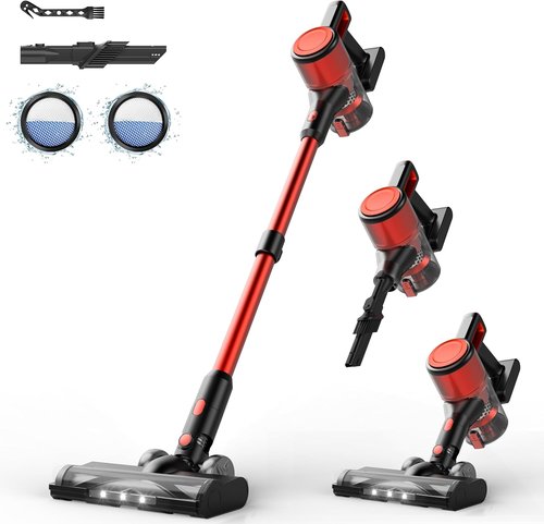 BSNAW Cordless Vacuum Cleaner - Lightweight 8-in-1 Stick Vacuum with 45-Minute Runtime | Red & Black