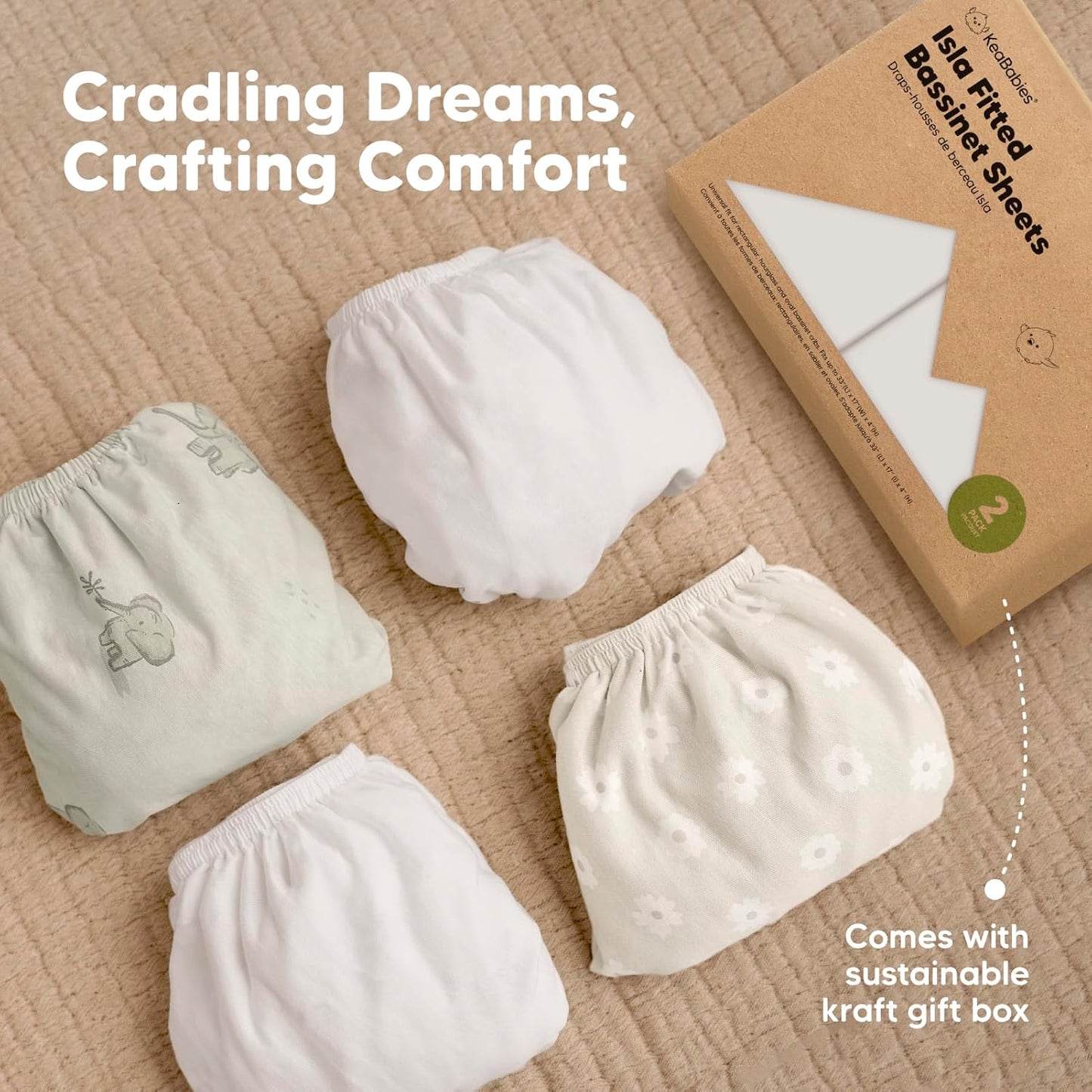 Skiennix Baby Bassinet Sheets - Soft Viscose Bamboo Fitted Sheets for 33x17 Mattresses | 2-Pack in Soft White